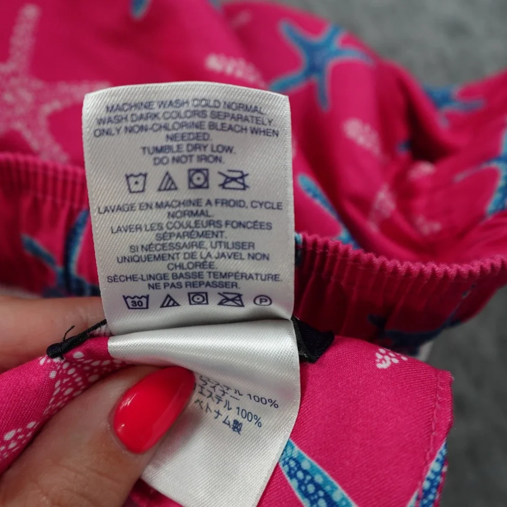 Lands End Shorts Mens Large Pink‎ Starfish Print Elastic Waist Drawstring Beach